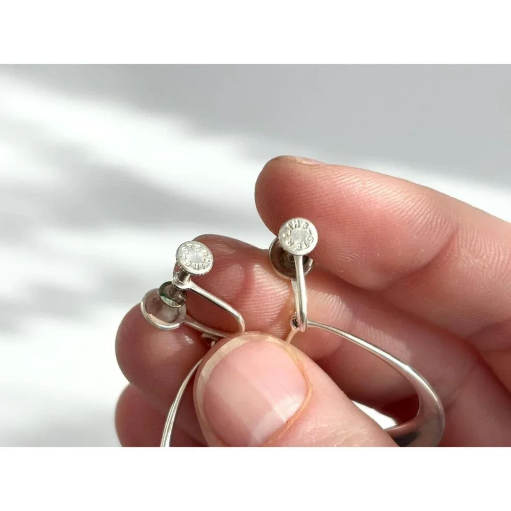 Teardrop Hoop Turquoise Screw Back SW Vintage Sterling Silver 925 Earrings